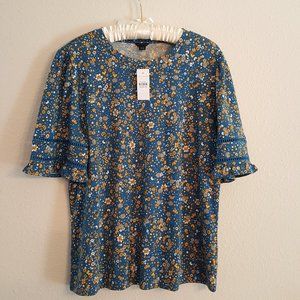 Ann Taylor Floral Bell Sleeve Top Size L